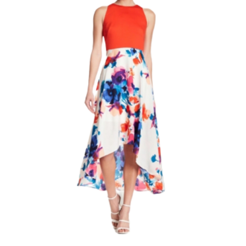 VINCE CAMUTO Ora Watercolor Floral  Hi_Low DRESS 4